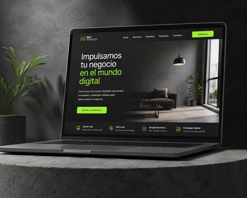 Página web profesional diseñada por BRO Manager en un portátil
